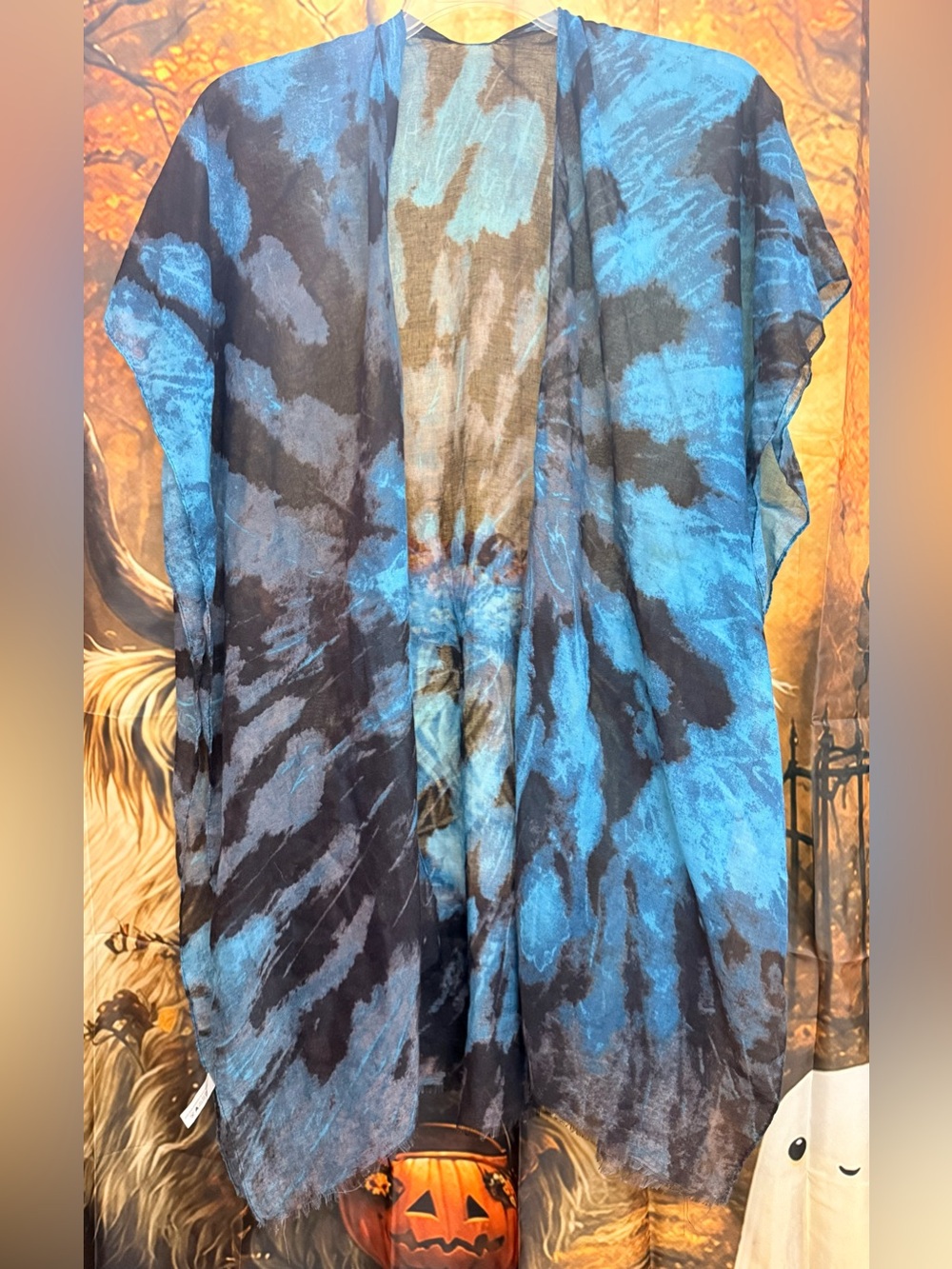 Women’s Open-Front Blue Tie-Dye Kimono